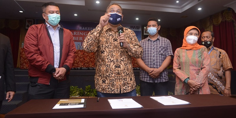 Ketua Umum JMSI Teguh Santosa dalam Rakernas I JMSI di Semarang, Jawa Tengah yang berlangsung 10-11 November 2021/RMOL