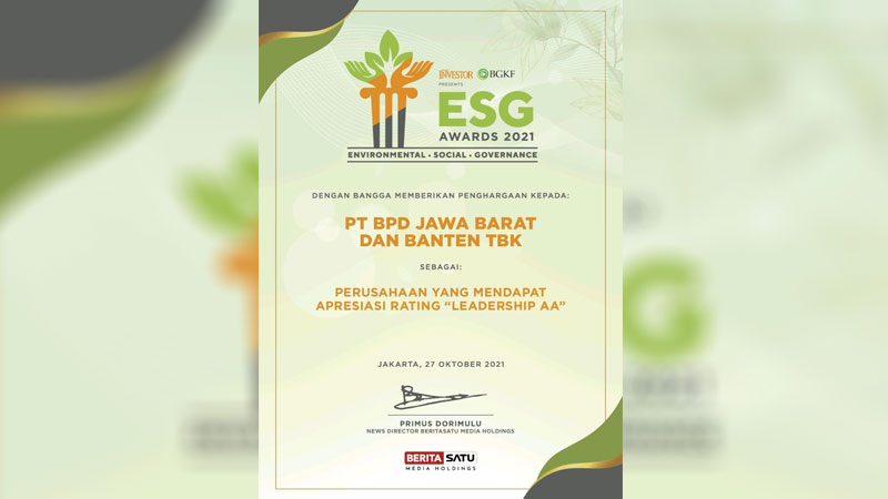 bank bjb Raih Leadership AA dalam ESG Disclosure Awards 2021