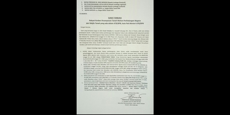 Surati Jokowi, Korban Mafia Tanah Minta Perlindungan Negara