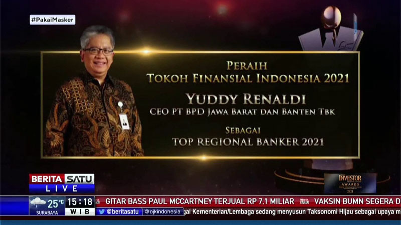 Dirut bank bjb Yuddy Renaldi Dinobatkan sebagai Top Regional Banker 2021