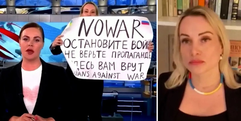 Siaran Berita TV Rusia Dihebohkan Aksi Protes Anti-Perang, Seorang Editor Bawa Poster "Hentikan Invasi!"