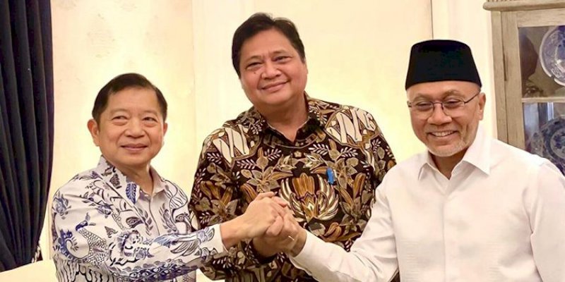 Ketua Umum Partai Golkar, Airlangga Hartarto saat bertemu Suharso Monoarfa dan Zulkifli Hasan/Net