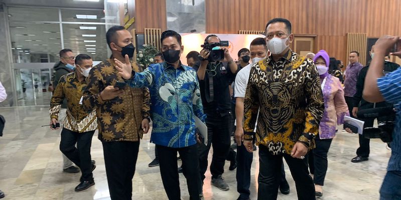 Ketua MPR RI Bambang Soesatyo dan pimpinan lainnya saat sambangi gedung kura-kura untuk gladi bersih sidang tahunan MPR/RMOL