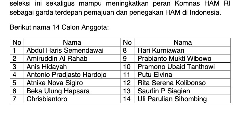 Ini 14 Nama Lolos Seleksi Calon Anggota Komnas HAM, Ada Dua Petahana