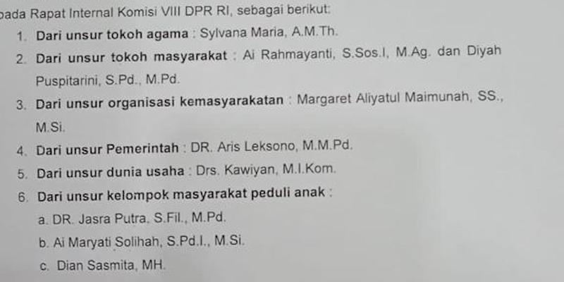 DPR Resmi Pilih 9 Komisioner KPAI Periode 2022-2027