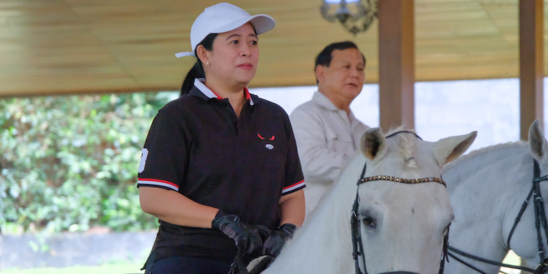 Ketua DPP PDIP Puan Maharani saat berkuda bersama Prabowo di Hambalang/Ist