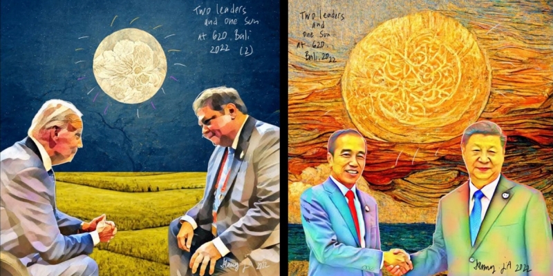 <i>Two Leaders and One Sun</i>, Lukisan Esai Denny JA Tentang <i>Global Governance</i>