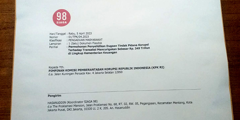 Laporkan Dugaan Korupsi Transaksi Janggal Rp 349 T di Kemenkeu, Siaga 98 Minta KPK Periksa Sri Mulyani