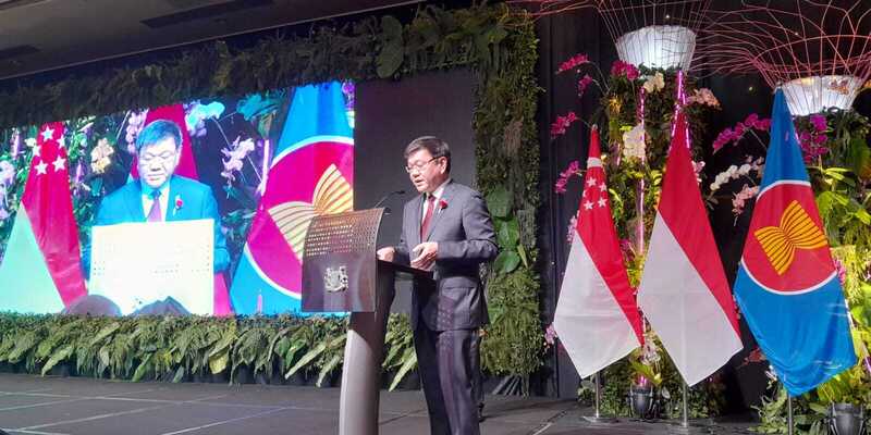Duta Besar Singapura untuk RI, Kwok Fook Seng selama perayaan Hari Nasional ke-58 Singapura di Hotel Shangri-La, Jakarta pada Senin, 7 Agutus 2023/RMOL