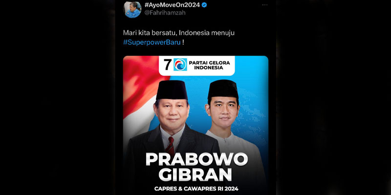 Partai Gelora Umumkan Pasangan Prabowo-Gibran