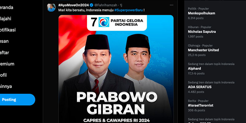 Fahri Hamzah Mulai Sebar Foto Prabowo-Gibran sebagai Capres-Cawapres 2024