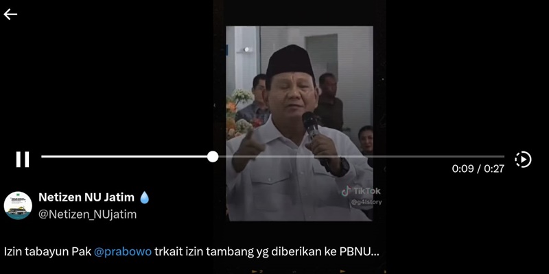 Viral, Video Prabowo Ungkap IUP di Era Jokowi Diberikan ke PBNU