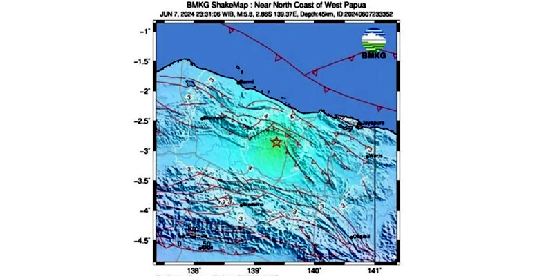 Papua Pegunungan Diguncang Gempa 5,8 Magnitudo