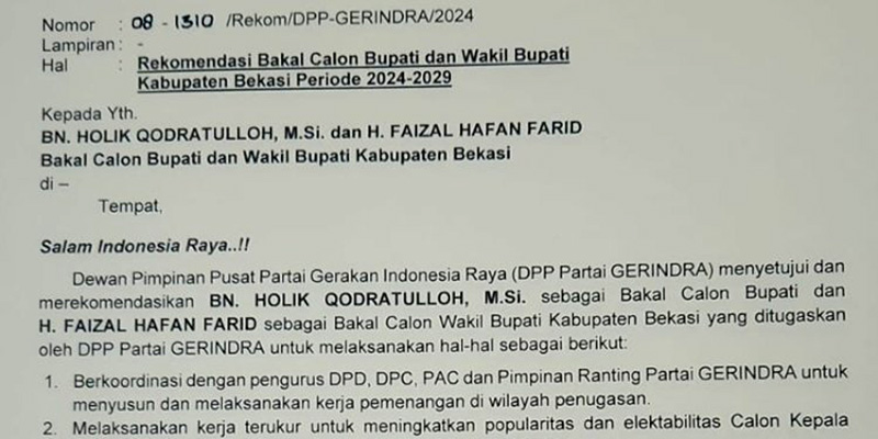 Rekom Gerindra untuk BN Holik-Faizal Bikin PKS Kabupaten Bekasi Kaget