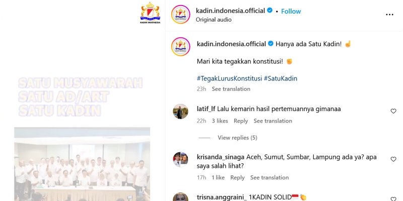 Viral, Kadin Provinsi Serempak Tolak Hasil Munaslub