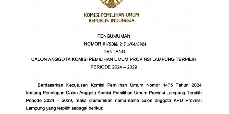 Tak Ada Perempuan di Antara 7 Anggota KPU Lampung