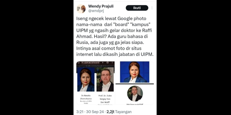 Kampus Pemberi Doktor HC Raffi Ahmad Diduga Catut Profil WN Rusia Jadi Pengurus