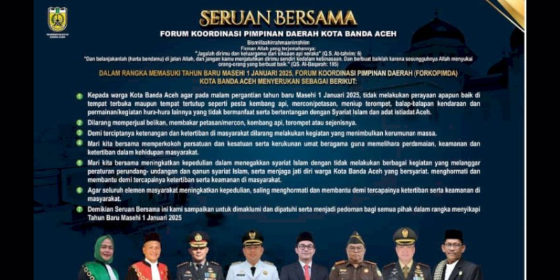 Forkopimda Aceh Larang Warga Rayakan Tahun Baru 2025