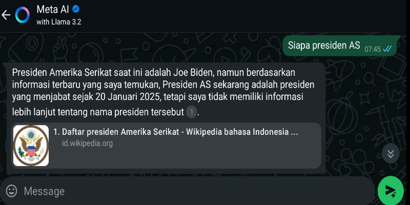 Meta AI Keliru Sebut Presiden AS, Masih Bawa-bawa Nama Biden