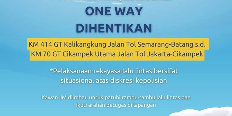 <i>One Way</i> Tol Trans Jawa Ditutup, Lalin Kembali Normal