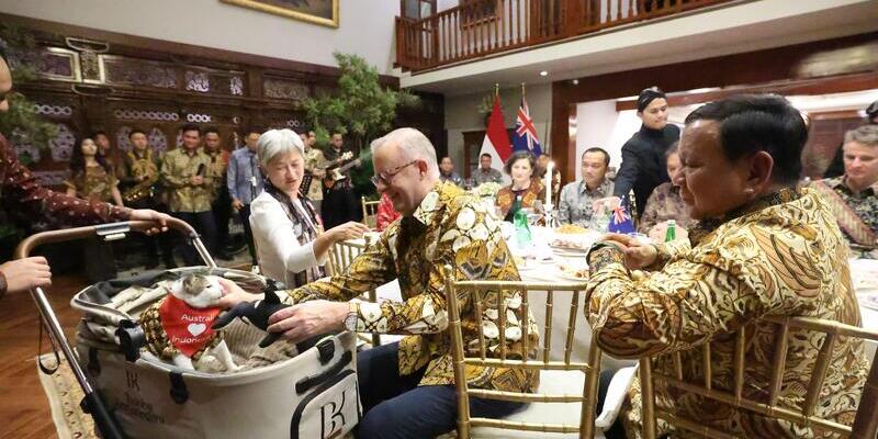 Momen PM Albanese Hadiahkan Kalung Syal untuk Kucing Prabowo