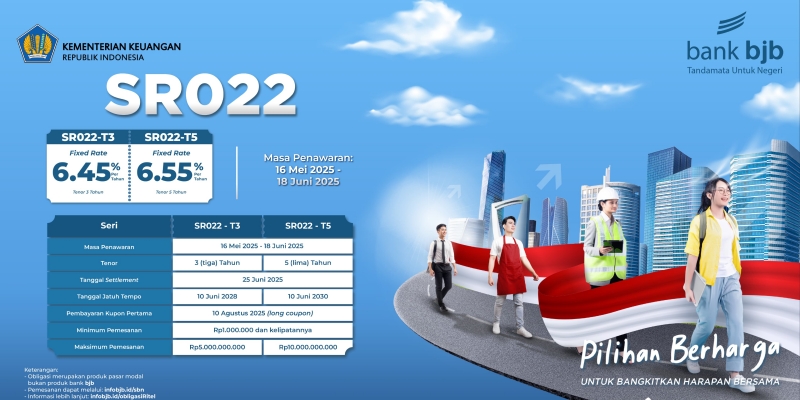 SBN Ritel SR022 bank bjb Tawarkan Kupon Investasi hingga 6,55 Persen per Tahun