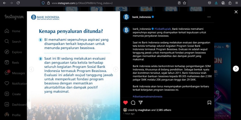 Evaluasi Program CSR, Bank Indonesia Tunda Penyaluran Beasiswa Pelajar