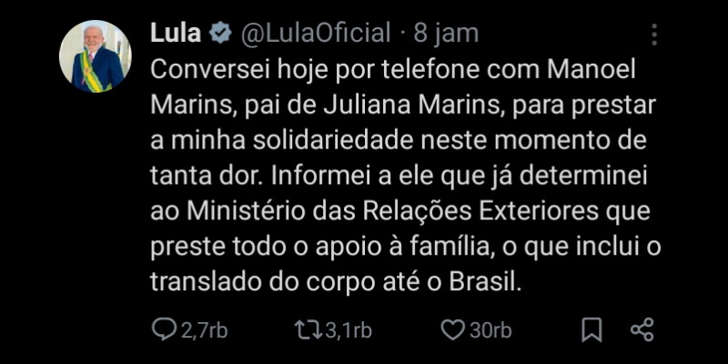 Presiden Brasil Ungkap Kesedihan atas Meninggalnya Juliana Marins di Rinjani