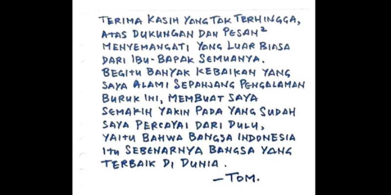 Tom Lembong Ucapkan Terima Kasih ke Pendukung