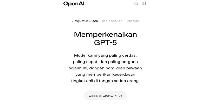 OpenAI Luncurkan GPT-5, Diklaim Sepintar Doktor