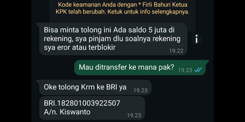 Nomor WhatsApp Firli Bahuri Diretas, Pinjam Duit Rp5 Juta