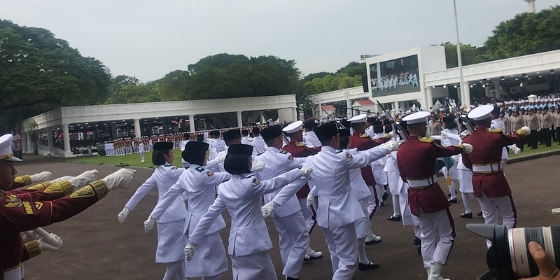 Pasukan Upacara HUT RI Berseragam Lengkap di Gladi Bersih Istana