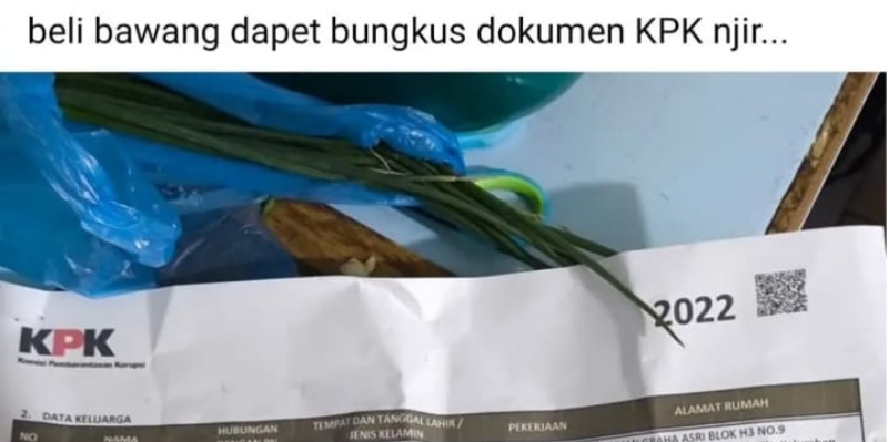 Beredar Kertas Berlogo KPK jadi Bungkus Bawang