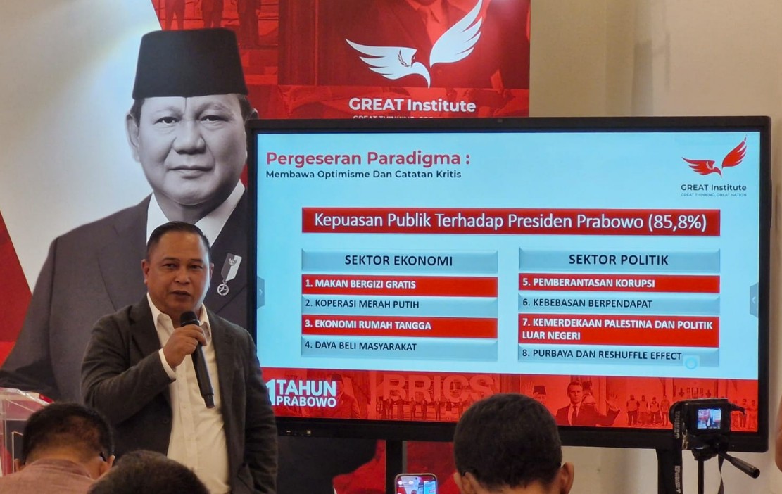 Survei GREAT Institute: 85,5% Puas Kinerja Prabowo, Program MBG-Kopdes Jadi Penopang