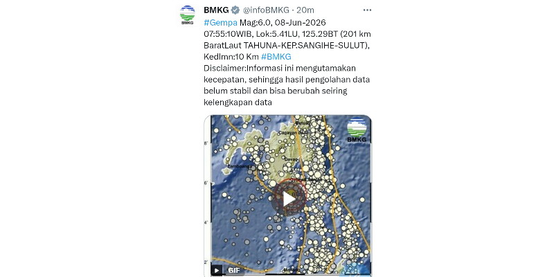 BMKG Rilis Peringatan Dini Tsunami untuk 5 Wilayah Sulawesi 