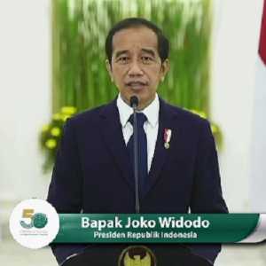 Presiden Jokowi saat sampaikan pidato di acara puncak perayaa 50 tahun CSIS/Repro