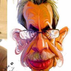 Kartunis terkemuka Iran, Kambiz Derambakhsh, bersama karikatur wajahnya yang dilukis rekannya/Net