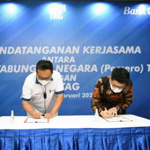 Penandatangan kerjasama Integrasi Layanan Sistem Informasi dengan Plaform Arsitag pada Ekosistem Digital Bank BTN di Jakarta, Rabu (16/2)./Dok