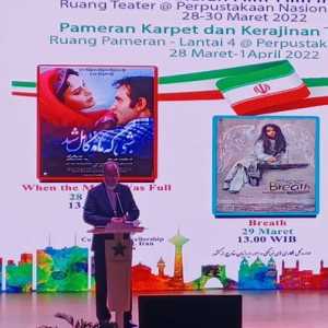 Duta Besar Iran untuk Indonesia, Mohammad Azad memberikan pidatonya selama pembukaan Iran Nowruz Festival di Perpustakaan Nasional RI pada Senin, 28 Maret 2022/RMOL