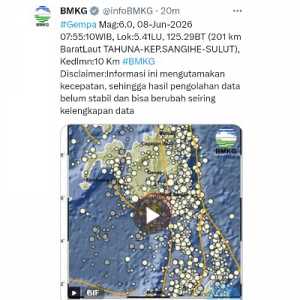BMKG Rilis Peringatan Dini Tsunami untuk 5 Wilayah Sulawesi Usai Gempa di Sangihe