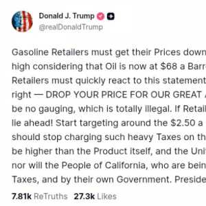 Trump Perintahkan SPBU Segera Turunkan Harga Bensin