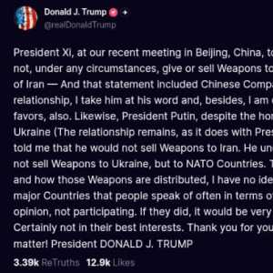 Trump Yakin China dan Rusia Tidak Akan Membantu Iran