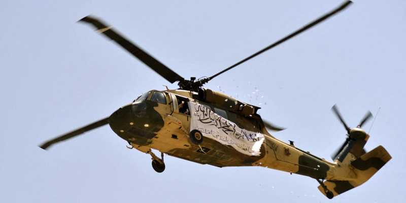 Helikopter Black Hawk juga ditampilkan dalam pawai milter yang dilakukan Taliban sebagai perayaan kemenangannya pada Rabu 1 September 2021/Net