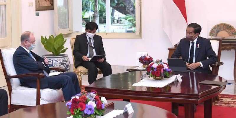 Presiden Joko Widodo menerima Sekretaris Dewan Keamanan Federasi Rusia Nikolay P. Patrushev di Istana Negara, 13 Desember 2021./Kedutaan Rusia di Jakarta
