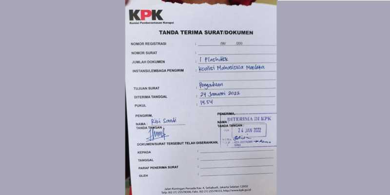 Tanda terima penyerahan dokumen tambahan terkait dugaan KKN dua putra Jokowi ke KPK/RMOL