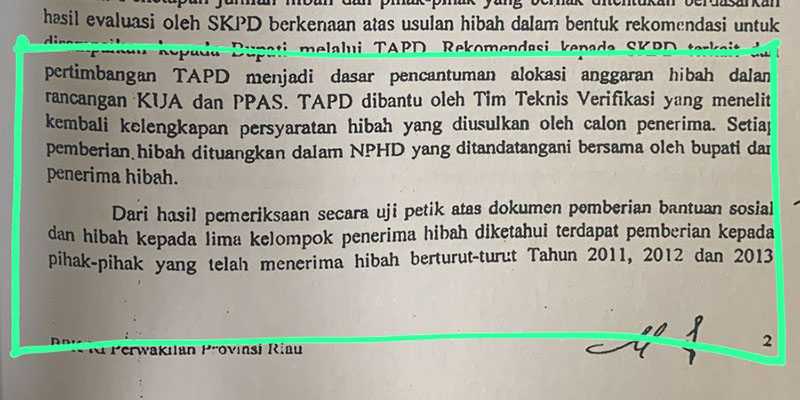 Hasil temuan BPK perwakilan Riau yang dimiliki CERI/Repro