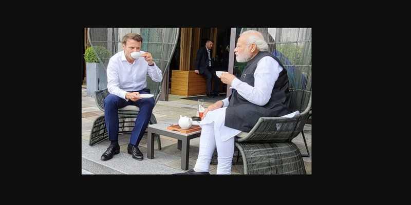 Perdana Menteri Narendra Modi minum teh bersama Presiden Prancis Emmanuel Macron di sela-sela KTT G7/Net