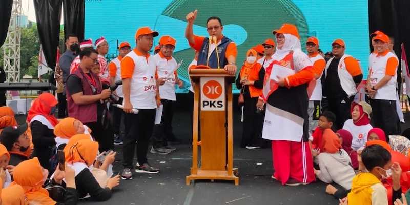 Anies Baswedan saat pidato di acara jalan sehat DPW PKS Jakarta/RMOLJakarta