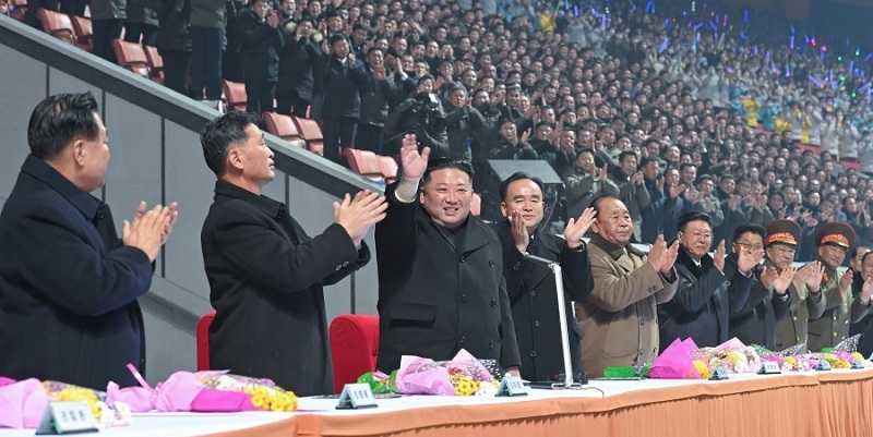 Perayaan Tahun Baru 2023 di Stadion May Day, Pyongyang pada Sabtu malam, 31 Desember 2022/KCNA
