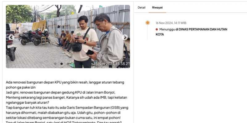 Tangkapan layar laporan masyarakat di laman resmi Pemprov DKI Jakarta/Repro